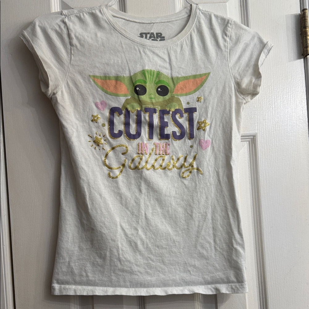 Star Wars White Tee with Baby Yoda and Gold Accents size XL